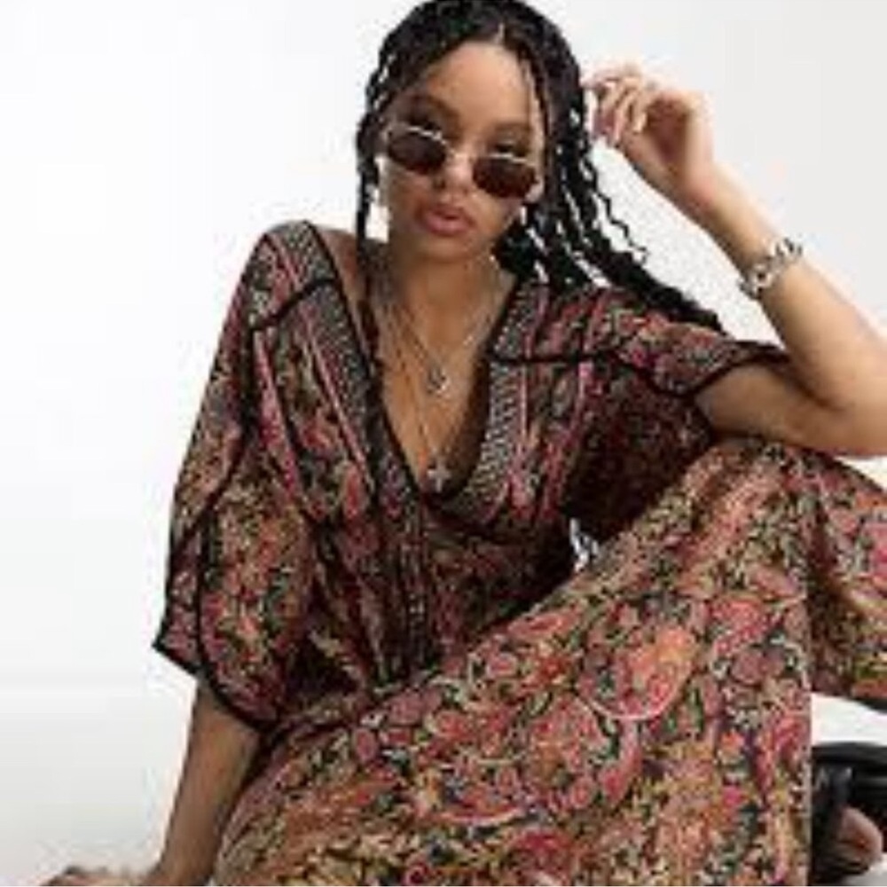 NWT Anthropologie-Raga Paisley Print Caftan Maxi Dress Sz XS